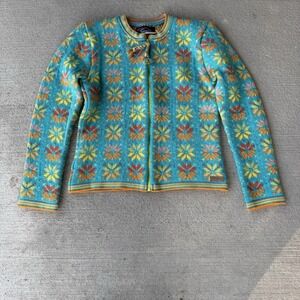 100% Pure Wool Kootenay Knit Sweater Jacket Multi Womens S Made In Canada